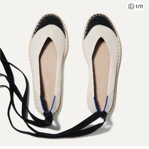 Rothy’s cream and black espadrille flats, size 11.5